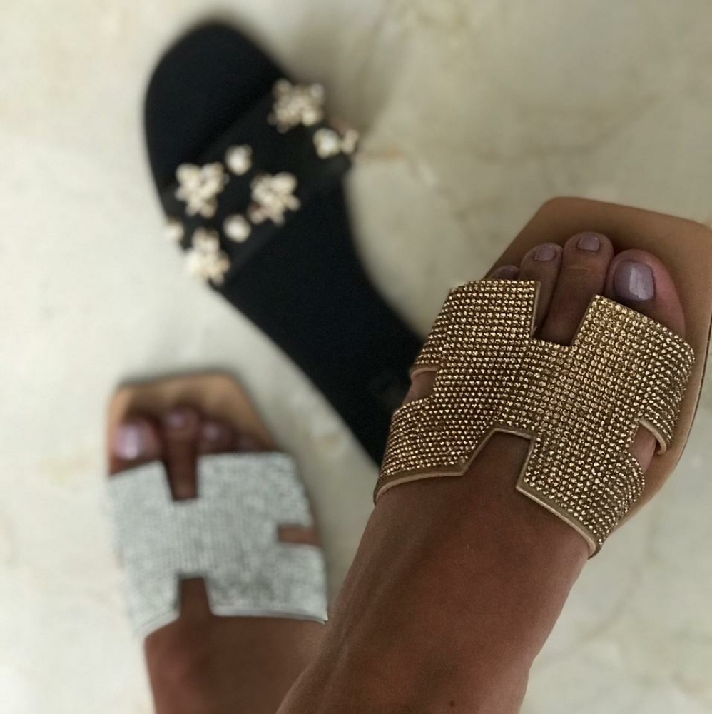 Ann More Everett Gold Crystal Flat Sandals